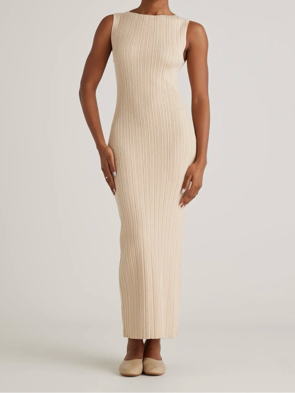 Billy J Sleeveless Ribbed Maxi Dress in Cream